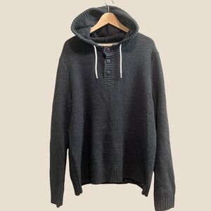 Union Waffle Knit Henley Hoodie Mens XL Forest Green Button Pullover Sweater